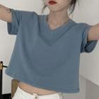 Short-sleeve V-neck / Round Neck Cropped T-shirt