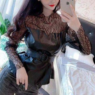 Mock Two-piece Long-sleeve Belted Top