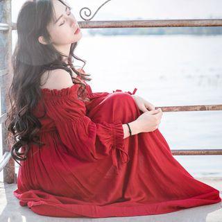 Off Shoulder Long-sleeve Maxi Sun Dress