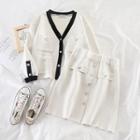 Set: V-neck Knit Cardigan + Mini Skirt