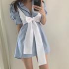 Short-sleeve Plain Shirt Dress / Tie Front Camisole