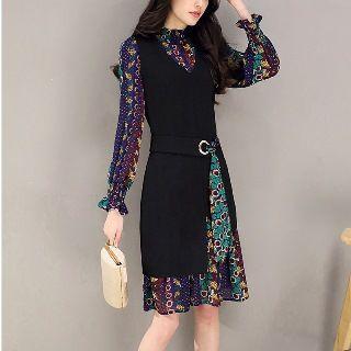 Set: Printed Midi Dress + Long Vest