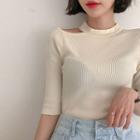 Cutout-shoulder Slim Rib-knit Top