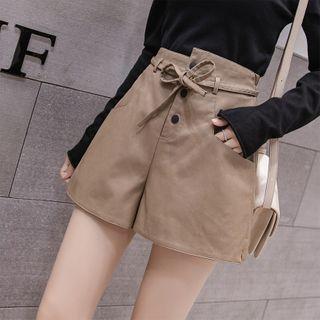 High-waist Faux Leather Wide-leg Shorts