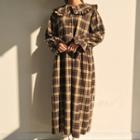 Long-sleeve Midi Plaid Dress Black - One Size