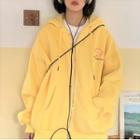Lettering Zipped Hooded Jacket Yellow - One Size