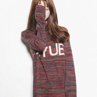 Lettering Turtleneck Long-sleeve Knit Dress