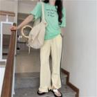 Short-sleeve Lettering T-shirt / Contrast Trim Shorts / Wide-leg Pants