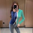Two-tone Zip-up Cardigan