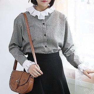 Contrast Pleat-collar Houndstooth Shirt