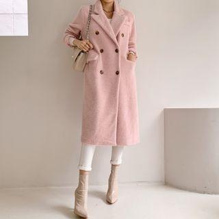 Double-breasted Fluffy Coat Pink - One Size
