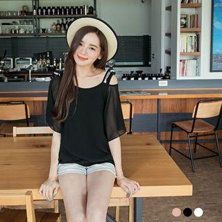Mock Two Piece Lace Sequined Chiffon Top