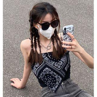 Paisley Print Cropped Camisole Top White Print - Black - One Size