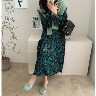 Floral Print Pleated Dress One Size