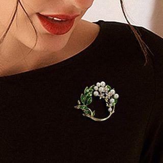 Faux Pearl Leaf Brooch 1pc - As Shown In Figure - One Size