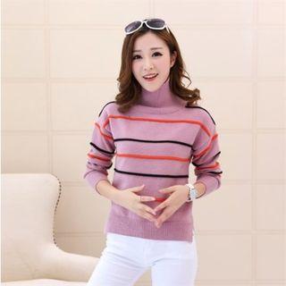 Wool Blend Mock-neck Striped Knit Top