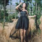 Plain Elbow Sleeve Maxi Mesh Dress