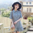 Plaid Short-sleeve Ruffle Trim Polo Dress