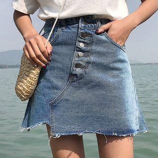 Button-detail Mini A-line Denim Skirt
