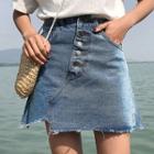 Button-detail Mini A-line Denim Skirt