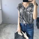 Cap-sleeve Zebra Print Chiffon Blouse As Shown In Figure - One Size