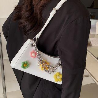 Flower Detail Chain Detail Hobo Bag
