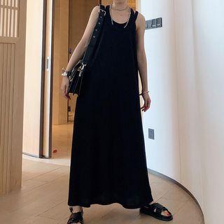 Sleeveless Maxi A-line Dress Black - One Size
