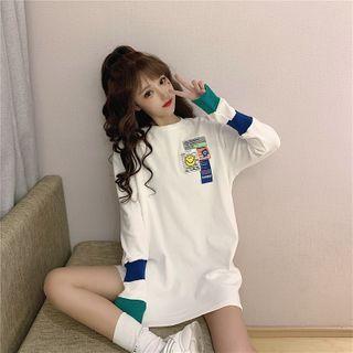 Long-sleeve Applique Color Block T-shirt