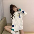 Long-sleeve Applique Color Block T-shirt