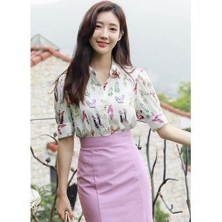 Faux-pearl Heel-patterned Blouse