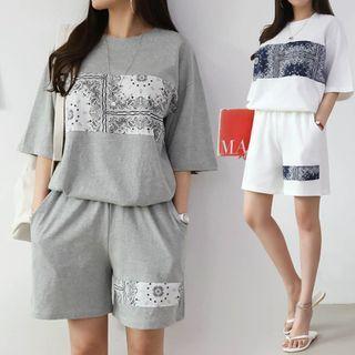 Sweatsuit Set: Paisley Panel T-shirt + Shorts