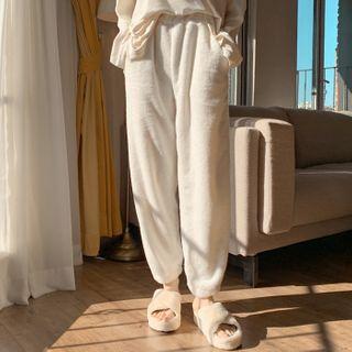 Band-waist Brushed Furry Jogger Pants
