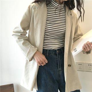 Striped Slim-fit Turtle-neck Long-sleeve Top