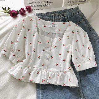 Square Neck Puff-sleeve Blouse White - One Size