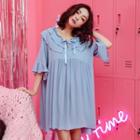 Ruffle Trim Elbow-sleeve Sleep Dress