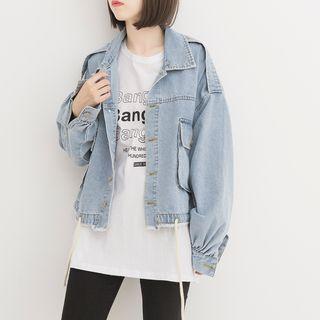 Pocketed Denim Jacket Blue - One Size