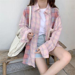 Plaid Panel Shirt Plaid - Pink - One Size