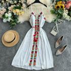 Embroidered Lace-up Spaghetti-strap Dress