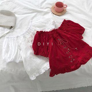 Ruffled-trim Off-shoulder Blouse