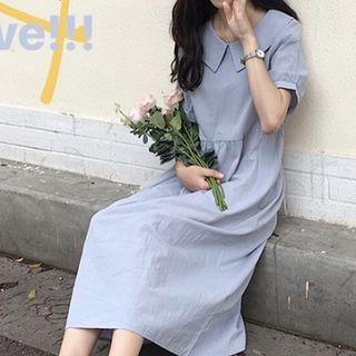 Plain Peter-pan Collar Midi Dress
