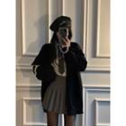 V-neck Letter Embroidered Cardigan Black - One Size