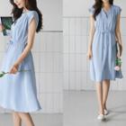 Half-placket Cap-sleeve Dress