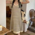 Sleeveless Striped Midi Smock Dress Almond - One Size
