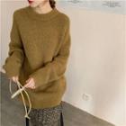 Plain Loose-fit Sweater / Dot Midi Skirt