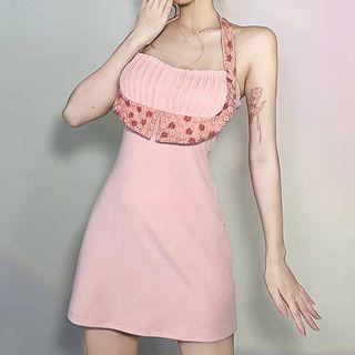 Halter Floral Panel Mini Dress