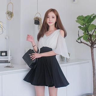 Bell-sleeve Chiffon Flare Dress