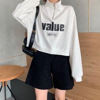 Lettering Zip Long-sleeve Sweatshirt