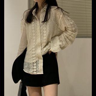Long-sleeve Lace Shirt Shirt - One Size