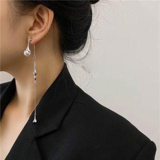 Faux Pearl Asymmetrical Alloy Dangle Earring 1 Pair - Silver - One Size