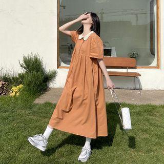 Color Block Peter Pan Collar Single-breasted Dress